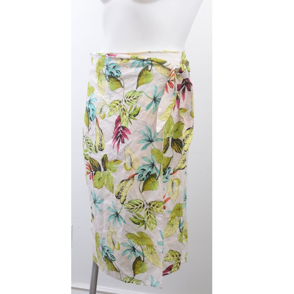 Panama Jack Linen Blend Wrap Sarong Skirt Tropical Beachy Coastal Luau Kawaii LA